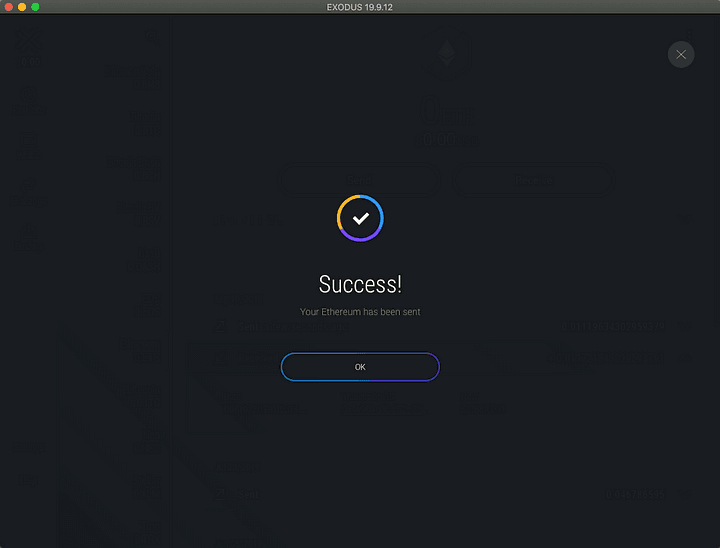 Success screen. Select “OK”